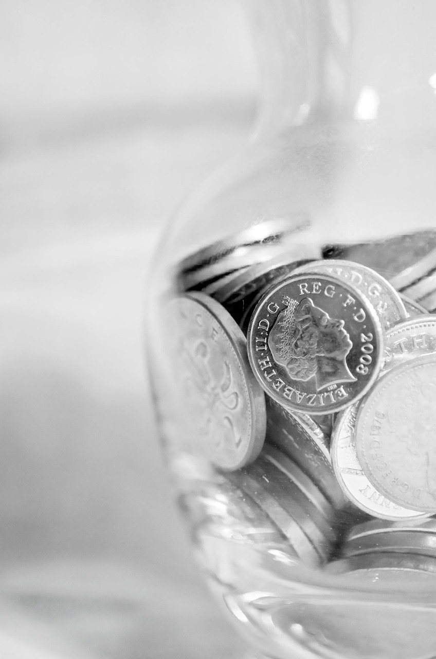 Pound coins in glass jar